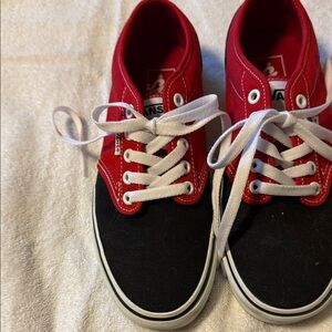Vans women’s Red and Black Sneakers with White Laces
